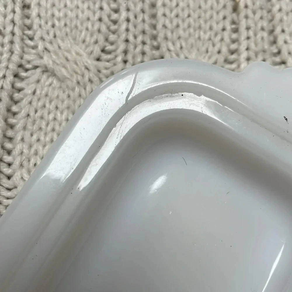 Vtg Hazel Atlas half stick butterdish w/ lid White Milk glass Ribbed MCM 1950s